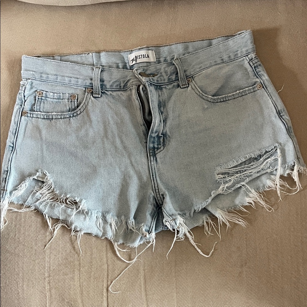 Pistola Light Blue Frayed Hem Jean Shorts
